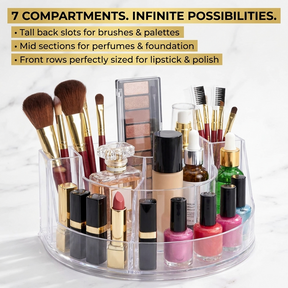 Clear Makeup Organizer - Acrylic Cosmetic Storage Box with 7 Slots for Daily Use