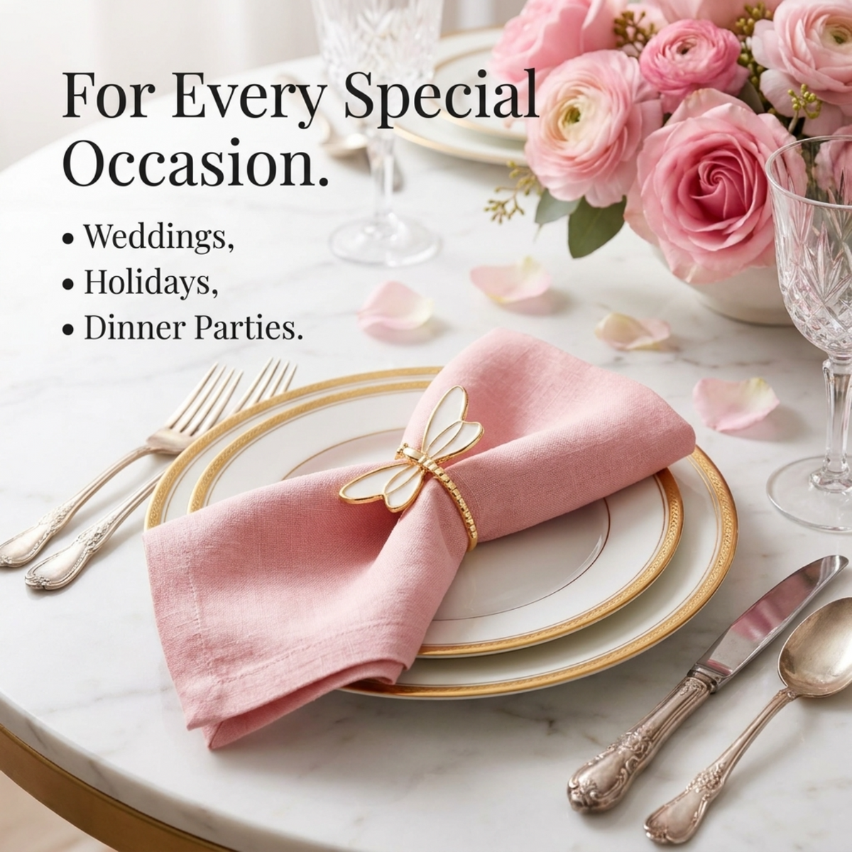Gold Dragonfly Napkin Rings – Ivory Flight