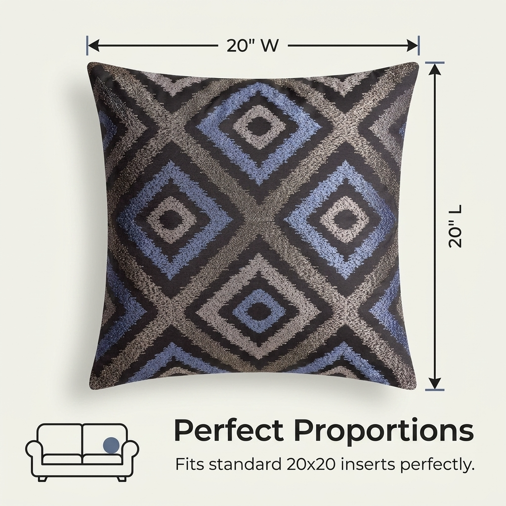 Blue Gray Pillow Covers - 20 x 20 Inch Throw Pillow Covers | Embroidered Linen Cushion
