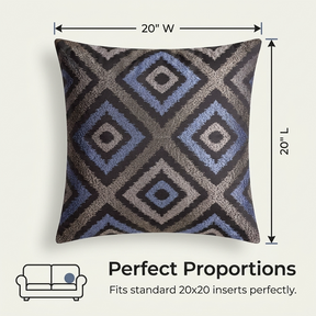 Blue Gray Pillow Covers - 20 x 20 Inch Throw Pillow Covers | Embroidered Linen Cushion