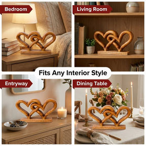 Wooden Heart Sculpture – Handmade Solid Acacia Wood Love Symbol Decor