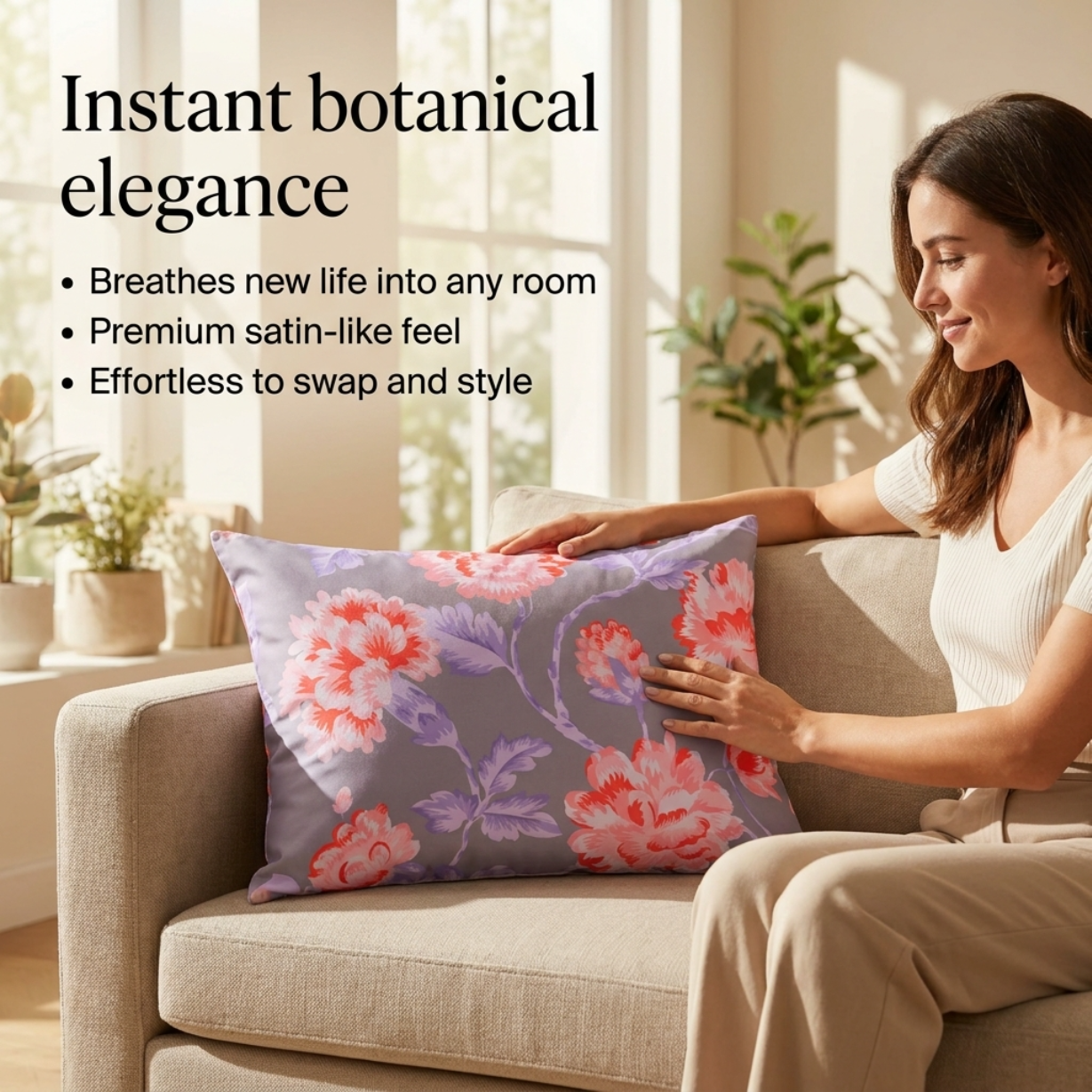 Floral Throw Pillow Covers - 14 x 20 Inch Decorative Cushion Covers with Zipper Closure