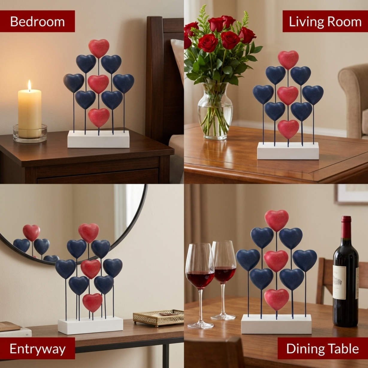 Wooden Heart Sculpture – Handmade Wooden Art Patriotic Home Decor with USA Flag Design