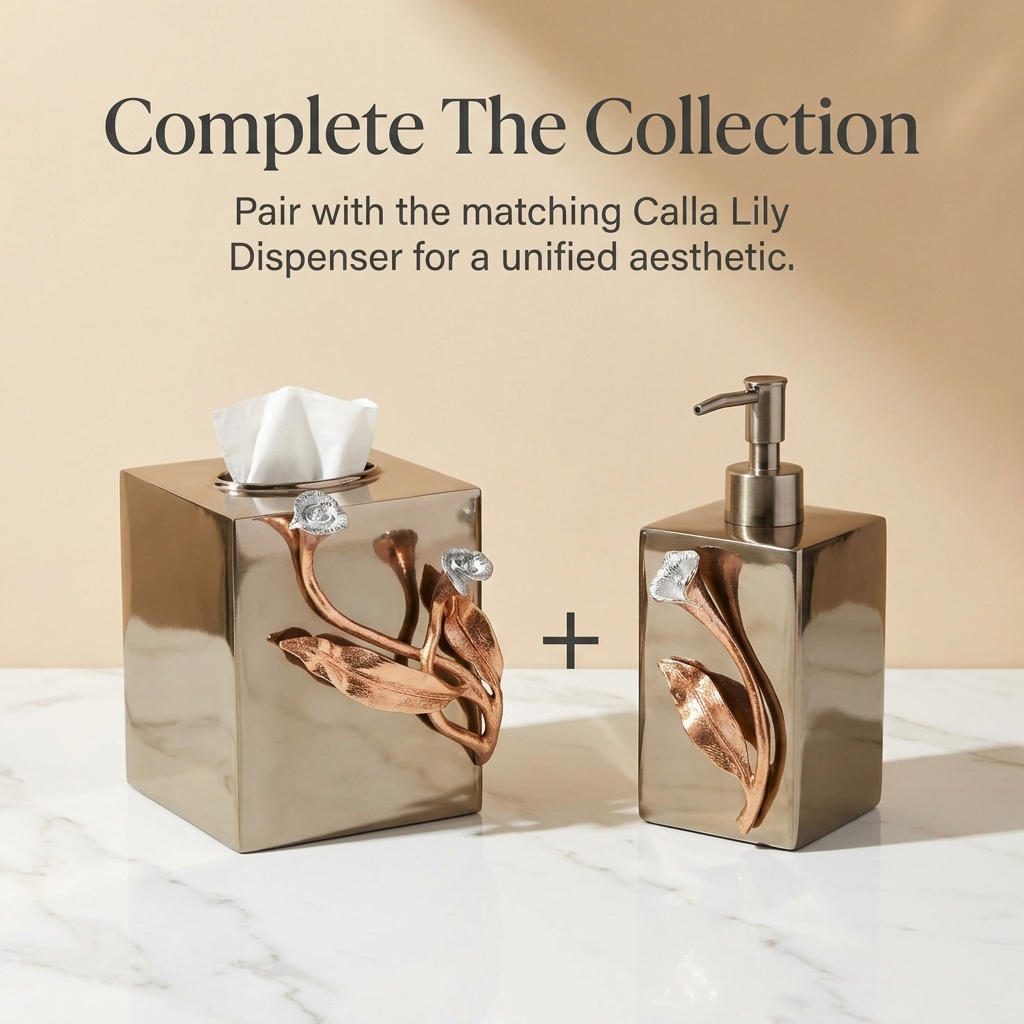 Tissue Box Cover – Calla Grace, Gold Finish