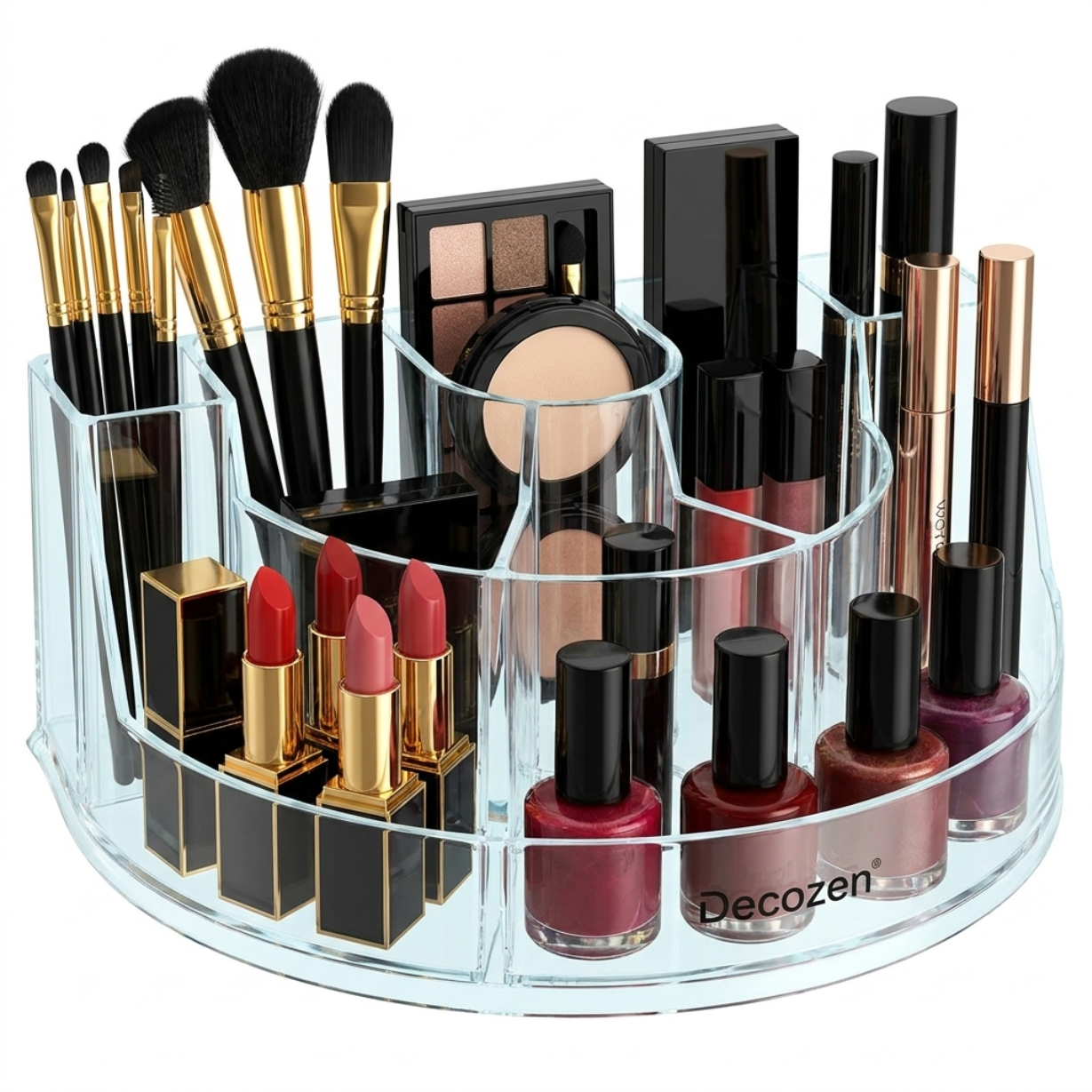 Clear Makeup Organizer - Acrylic Cosmetic Storage Box with 7 Slots for Daily Use