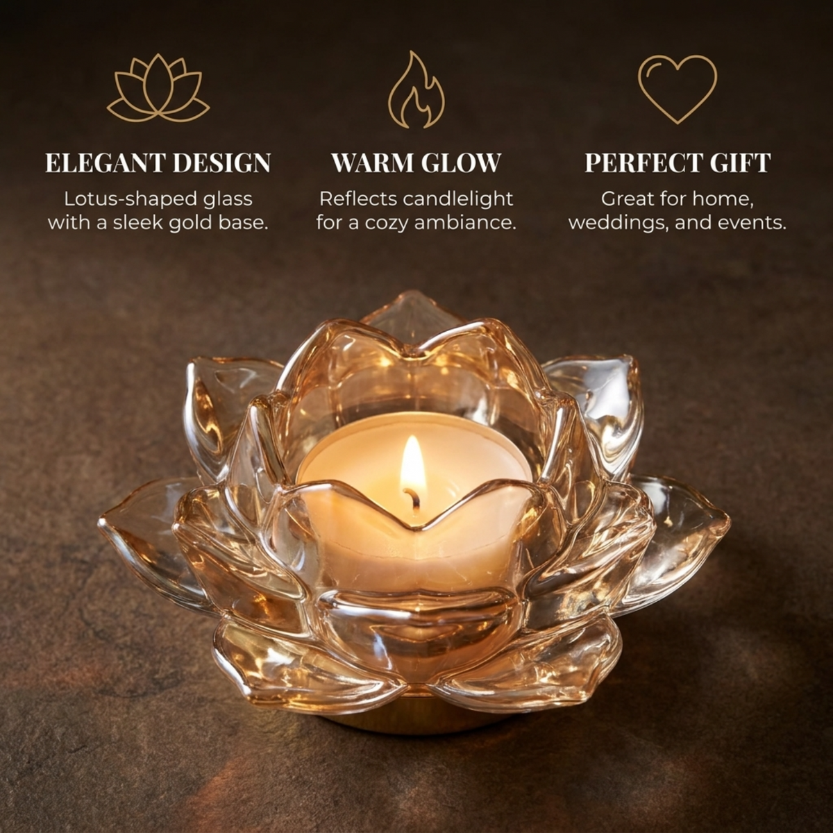 Floral Glass Candle Holder – Elegant Tea Light Holder with Gold Round Base
