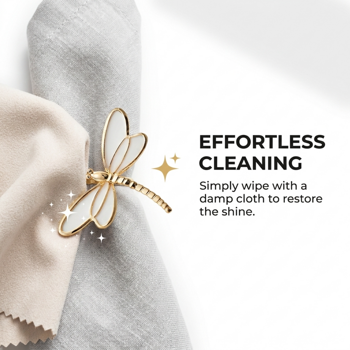 Gold Dragonfly Napkin Rings – Ivory Flight