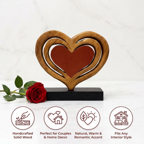 Handmade Wooden Sculpture – Heart Shaped Wooden Decor for Warm Home Accents