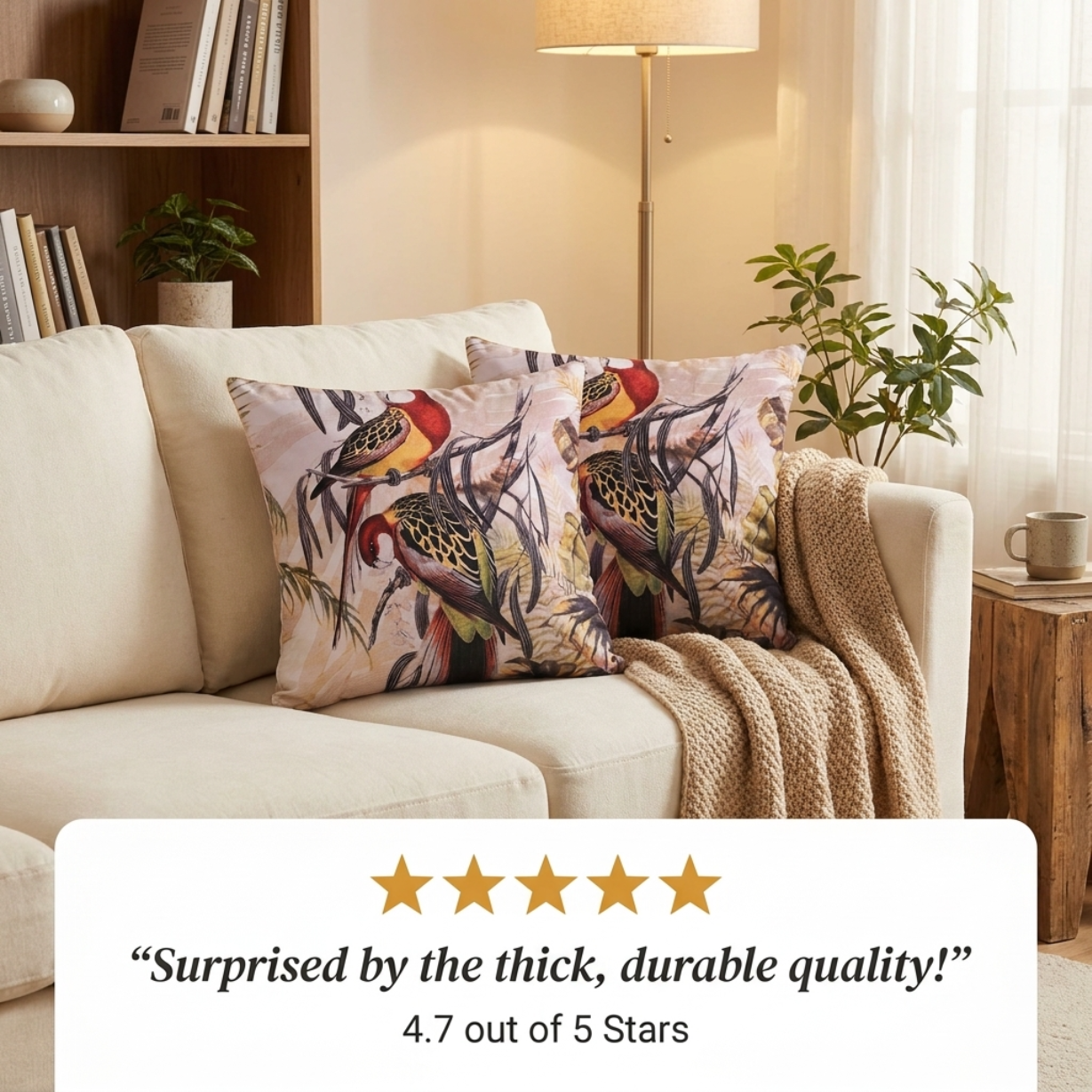 Birds Throw Pillow Covers - 18x18 Inch Embroidered Cushion Covers for Contemporary Home