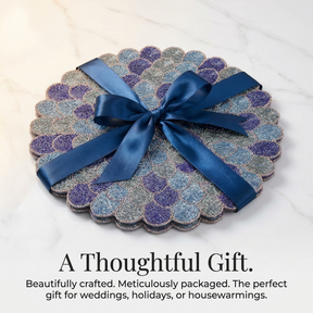 Beaded Placemats – Round Blue Green Table Mats | Heat & Scratch Resistant 15 Inch