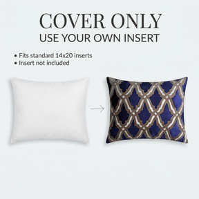 Navy Blue Throw Pillow | Embroidered Linen Cushion Cover 14 x 20 Inches