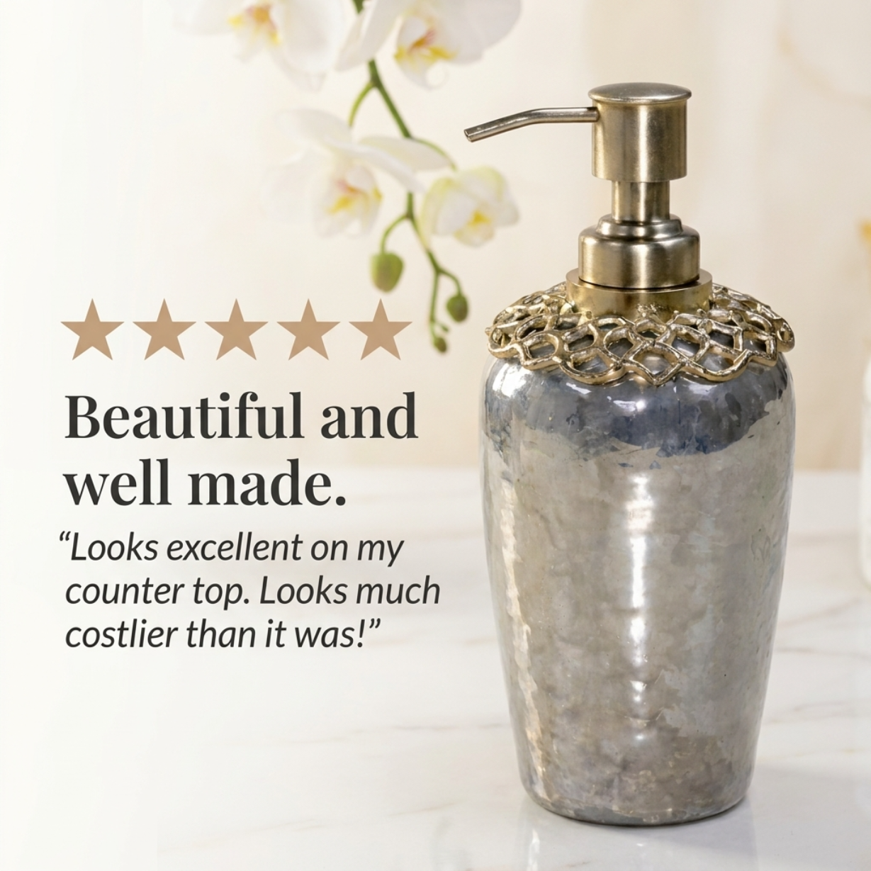 Liquid Soap Dispenser – Brass and Glass Decorative Bathroom Soap Pump with Corrosion Resistant Pump