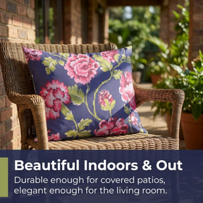 Floral Throw Pillow Covers - 14 x 20 Inch Decorative Cushion Cases | Dark Blue