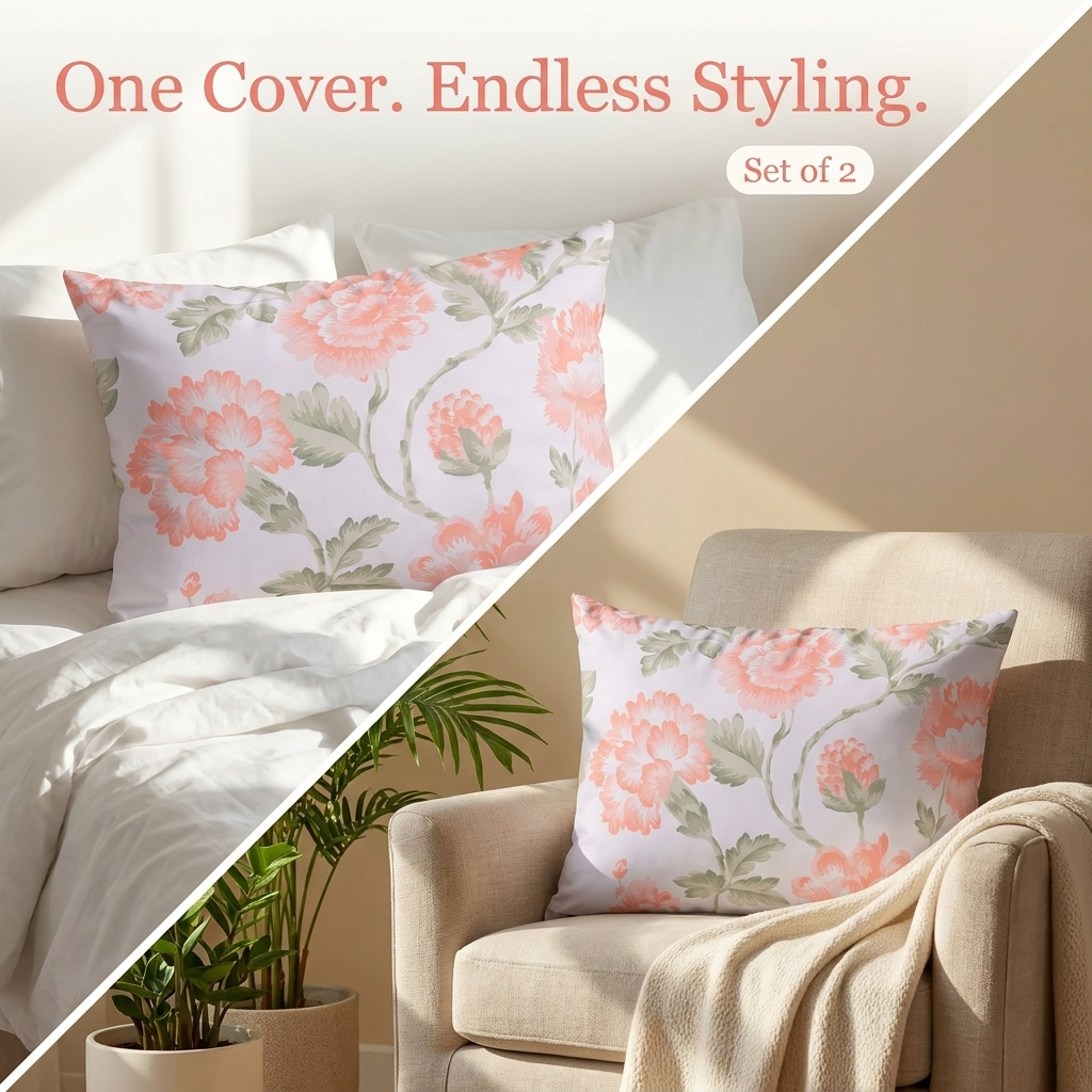 Floral Throw Pillow Covers - 14 x 20 Inches | Premium Fabric Cushion Cases
