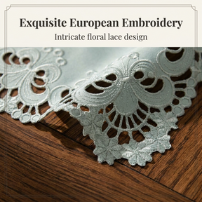 European Embroidery Table Runner – Gray Rustic Linen for Indoor Outdoor Use