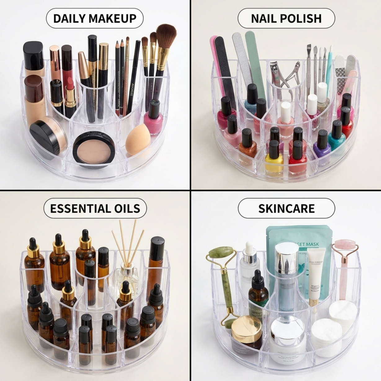 Clear Makeup Organizer - Acrylic Cosmetic Storage Box with 7 Slots for Daily Use
