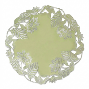 Linen Placemat Doilies - Light Green Round Embroidered Table Mats for Dining