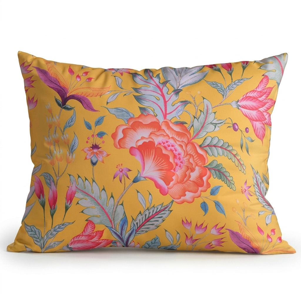 Floral Throw Pillow Covers - 14 x 20 Inches Dark Yellow Decorative Cushion Case