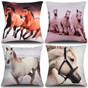 Horse Throw Pillow Set - 4 Decorative Pillow Covers 18 x 18 Inch with Zipper Closure