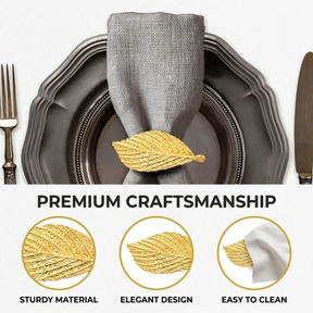 Gold leaf napkin rings by YGC-001, elegant decorative tableware for stylish dining settings.