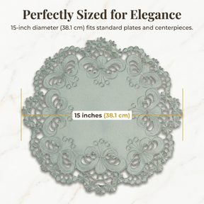 Gray Round Placemat - Embroidered Linen Mats | Rustic Table Decor Doilies