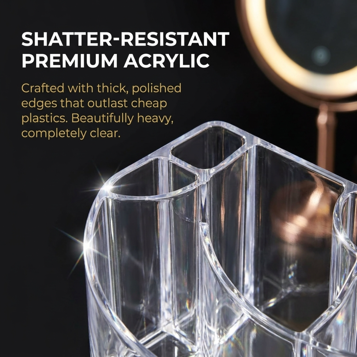 Clear Makeup Organizer - Acrylic Cosmetic Storage Box with 7 Slots for Daily Use