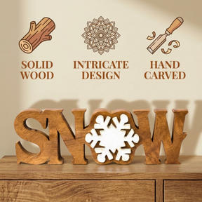 Wooden Snow Sculpture – Handmade Acacia Wood Sign | Seasonal Holiday Decoration