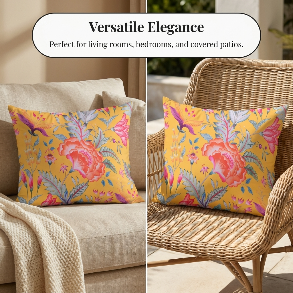 Floral Throw Pillow Covers - 14 x 20 Inches Dark Yellow Decorative Cushion Case