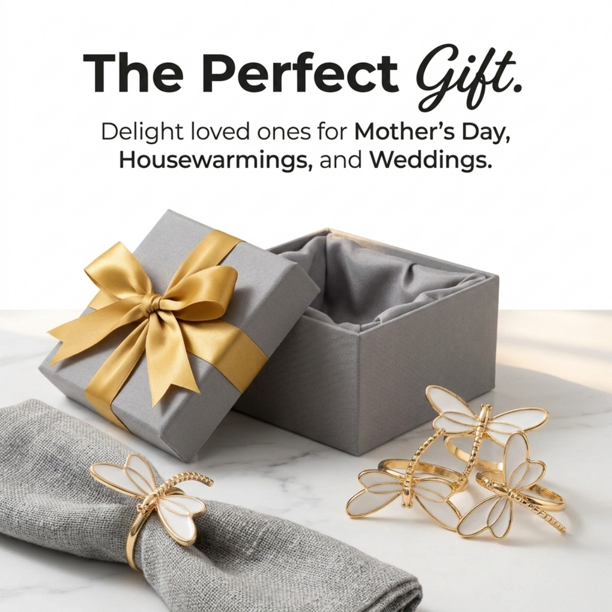 Gold Dragonfly Napkin Rings – Ivory Flight