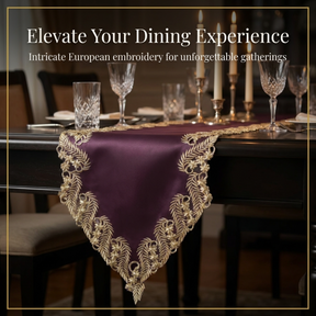 Plum Gold Table Runner – Anyce Collection Rustic Embroidered Linen Decor 14x108 Inch