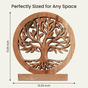 Medium Cloverly Tree of Life wooden sculpture by Decozen Luxe, handmade decorative wooden art for home or gift.