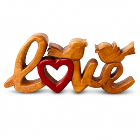 Handmade Wooden Sculpture – Solid Acacia Wood Love Word Decor, Rustic Home Accent