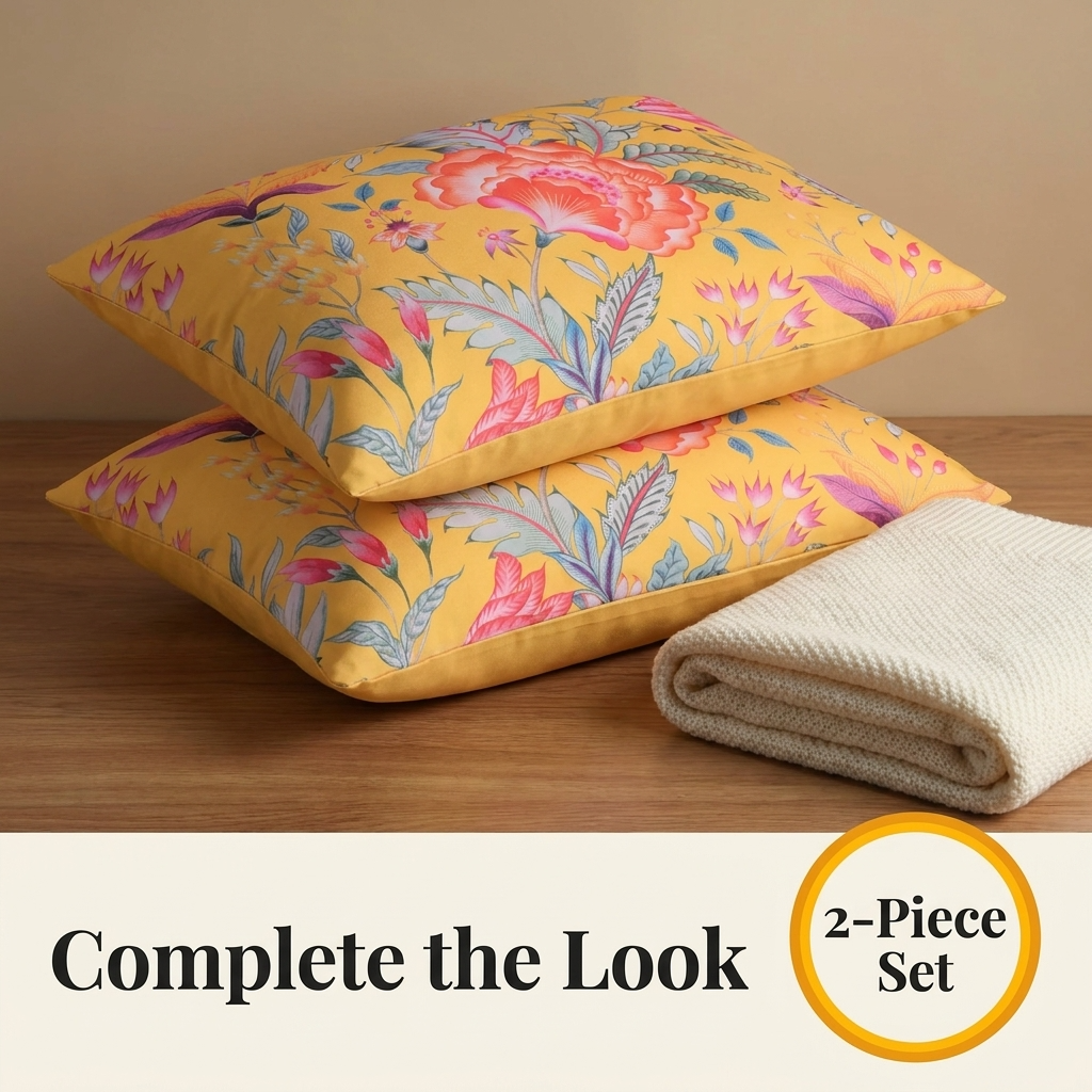 Floral Throw Pillow Covers - 14 x 20 Inches Dark Yellow Decorative Cushion Case
