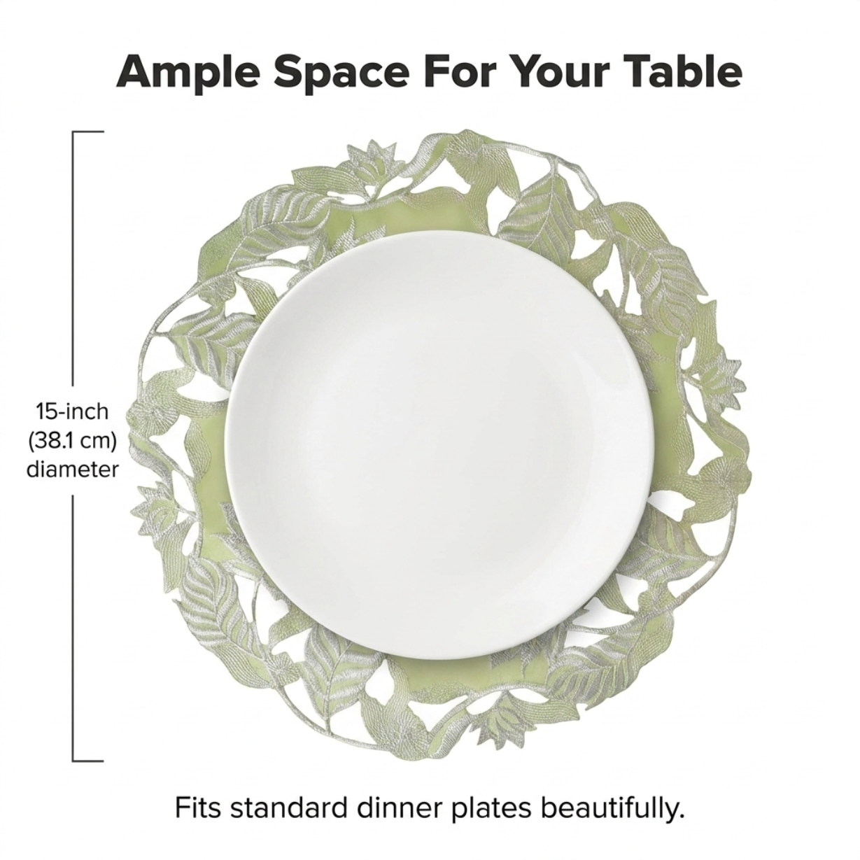 Linen Placemat Doilies - Light Green Round Embroidered Table Mats for Dining