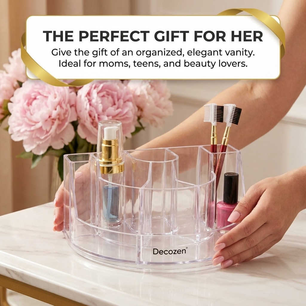 Clear Makeup Organizer - Acrylic Cosmetic Storage Box with 7 Slots for Daily Use