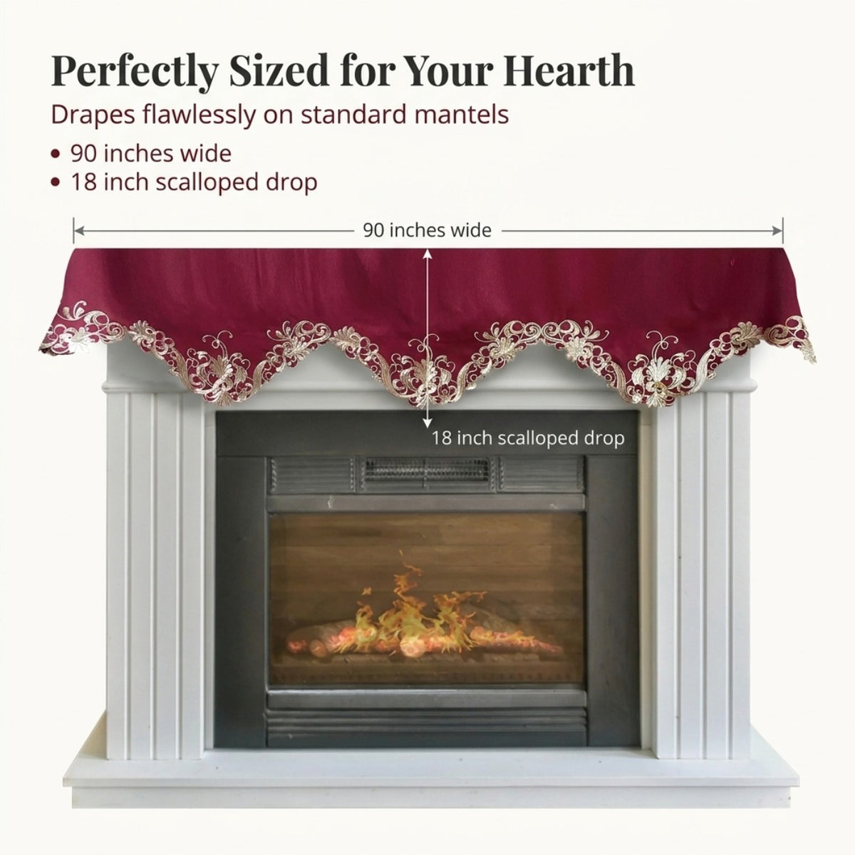 Burgundy Gold Mantel Scarf – Burgundy Charm, 18x90 Inch