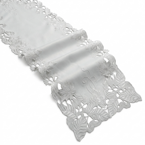 European Embroidered Table Runner - Gray Rustic Dining Linen Decor 14x108 Inches