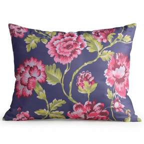 Floral Throw Pillow Covers - 14 x 20 Inch Decorative Cushion Cases | Dark Blue