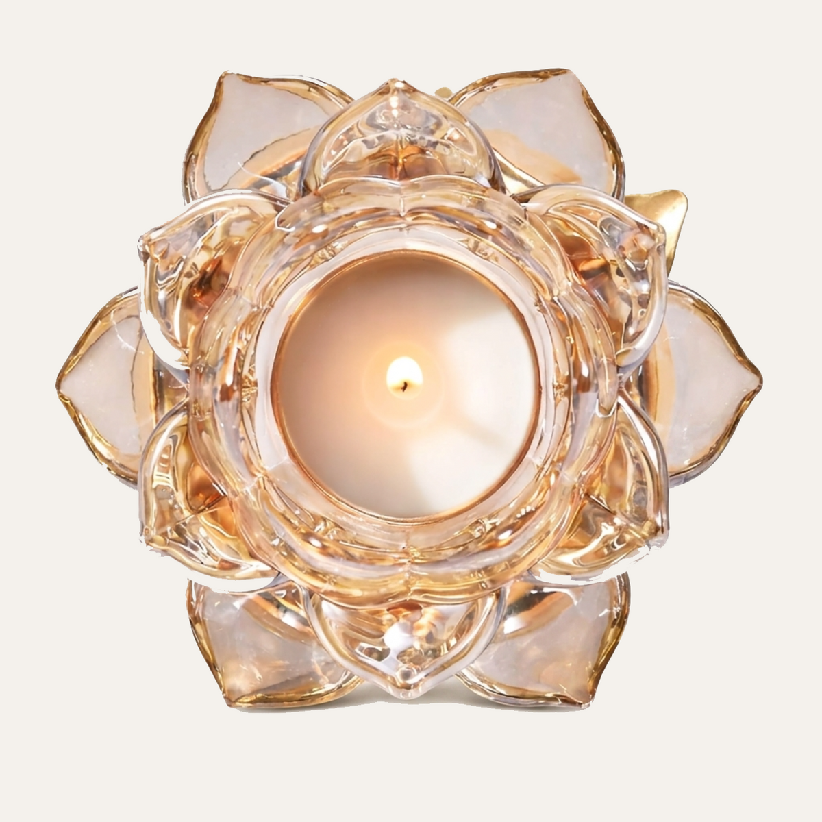 Floral Glass Candle Holder – Elegant Tea Light Holder with Gold Round Base