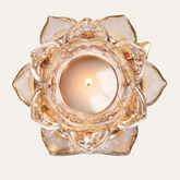 Floral Glass Candle Holder – Elegant Tea Light Holder with Gold Round Base