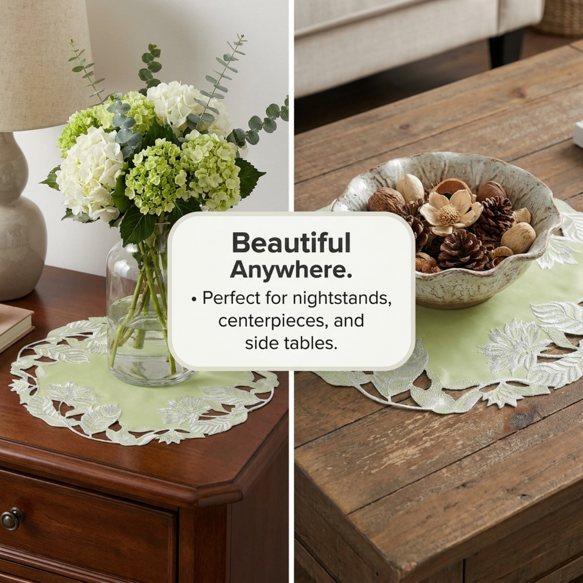 Light Green Linen Doilies – Daulton, 15 Inch