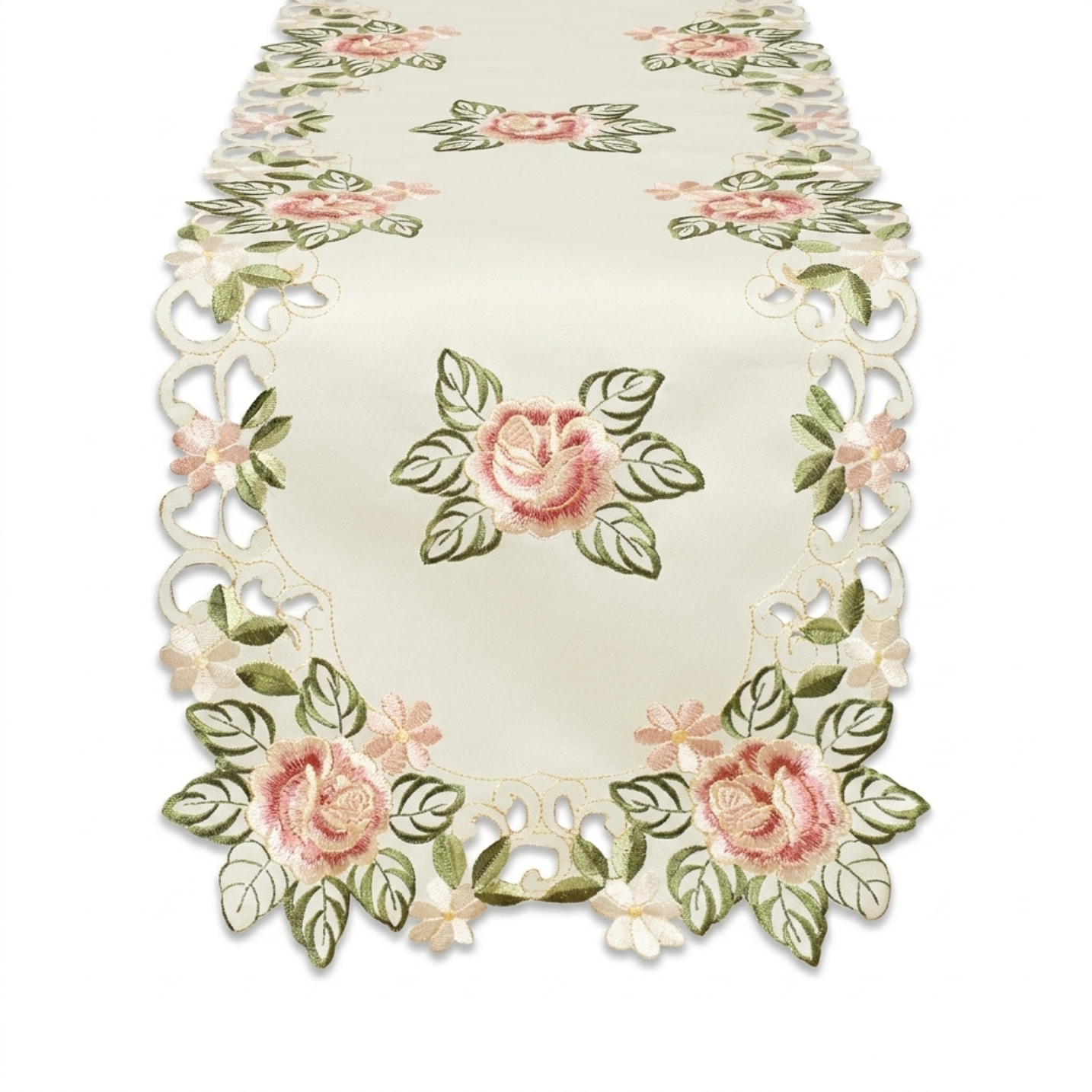 European Embroidery Table Runner – Cream Vintage Linen for Dining Table Decor