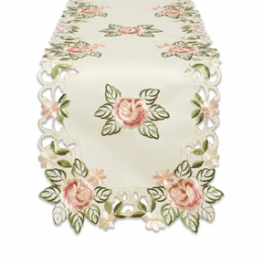 European Embroidery Table Runner – Cream Vintage Linen for Dining Table Decor