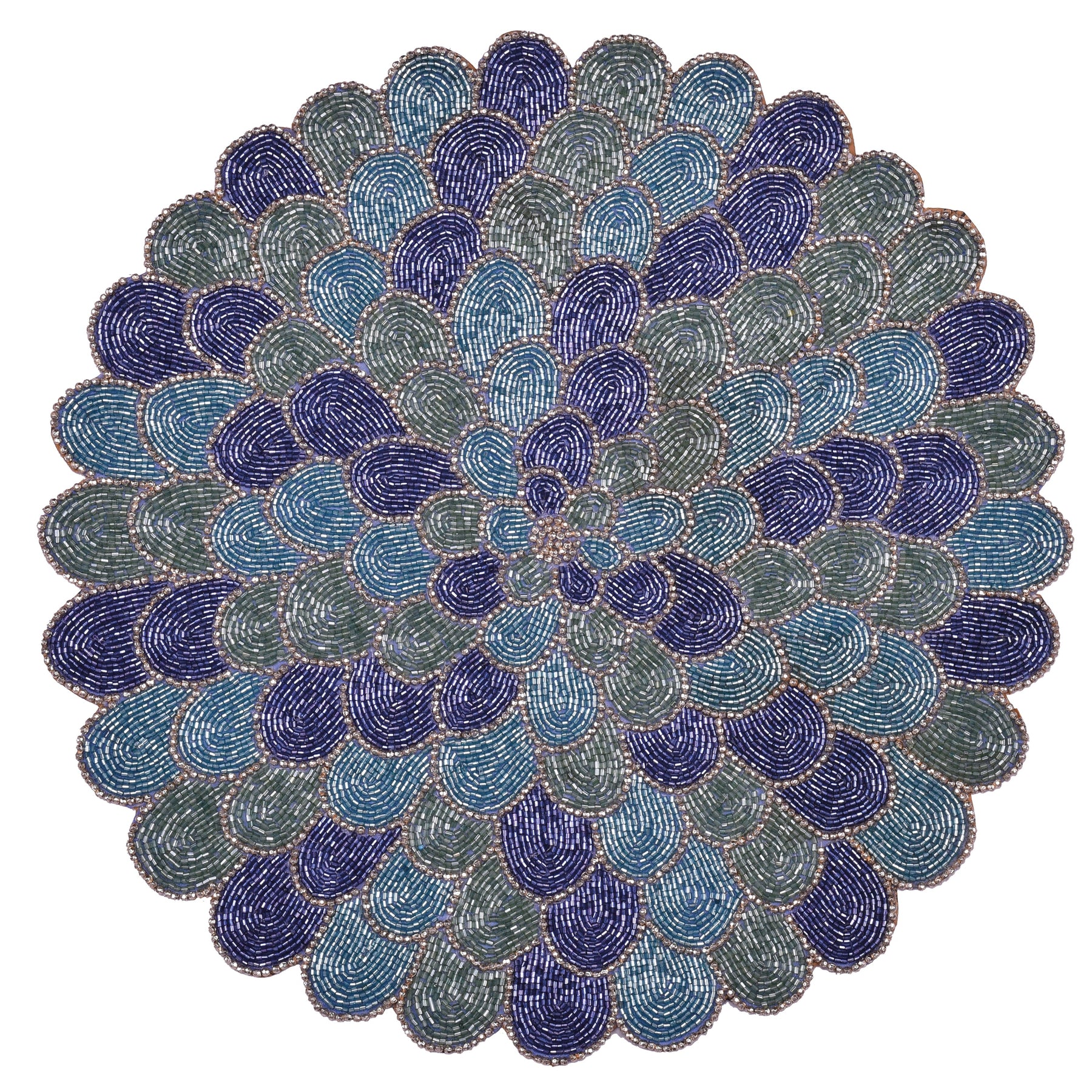 Ocean Mist – Round Beaded Placemats in Blue Green, Elegant Heat Resistant Dining Table Décor 15 inch - Decozen