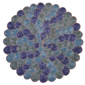Ocean Mist – Round Beaded Placemats in Blue Green, Elegant Heat Resistant Dining Table Décor 15 inch - Decozen