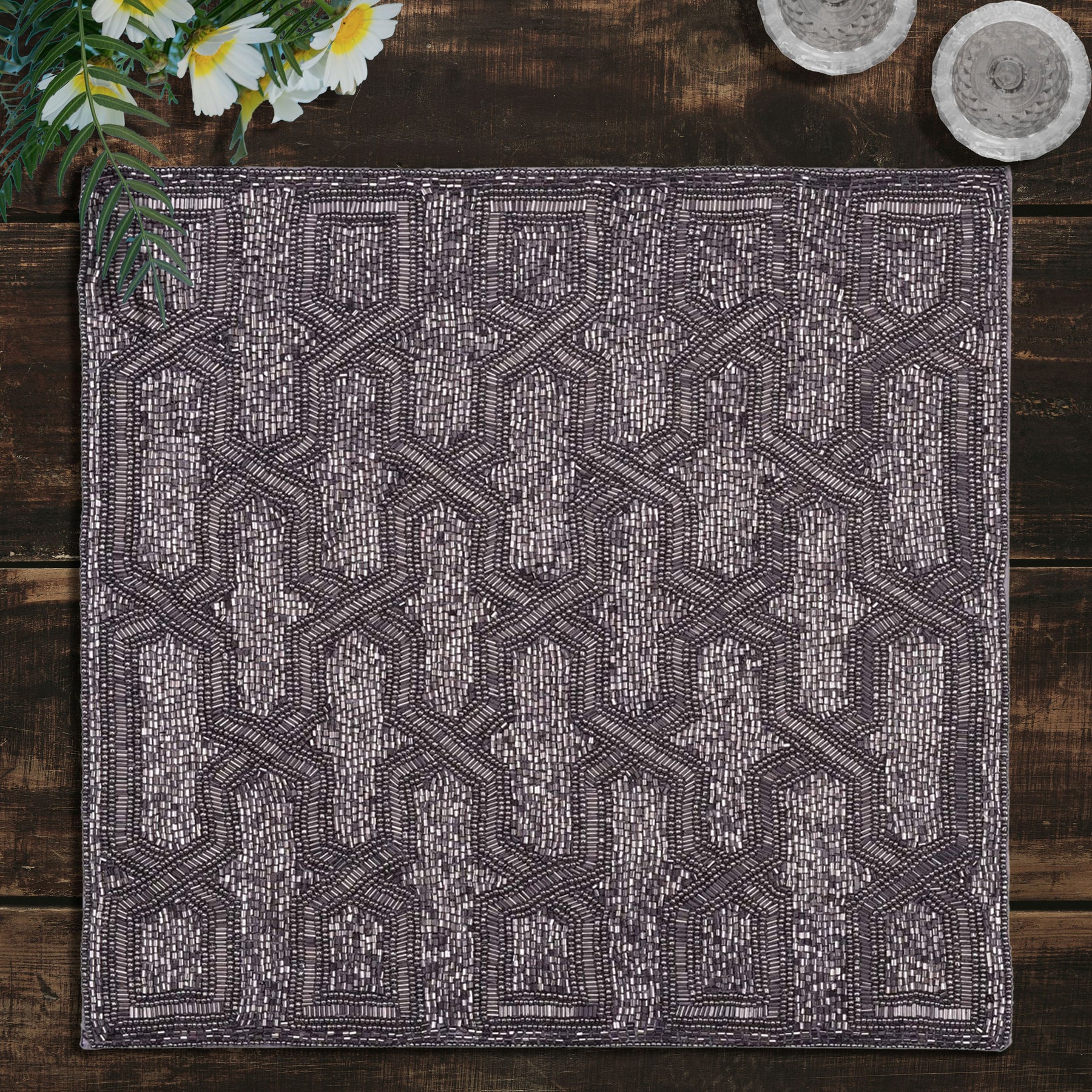 Creola Grace – Charger Plates Beaded Placemats, The Creola Collection Elegant Decorative Dining Table Décor 15 inch - Decozen