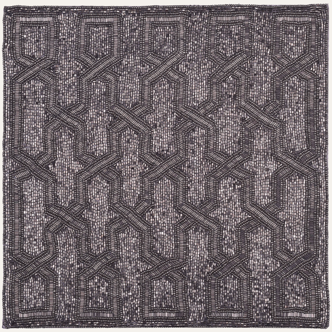Set of two Creola Grace embroidered beaded placemats from the Creola Collection, 15-inch decorative charger plates for elegant dining.