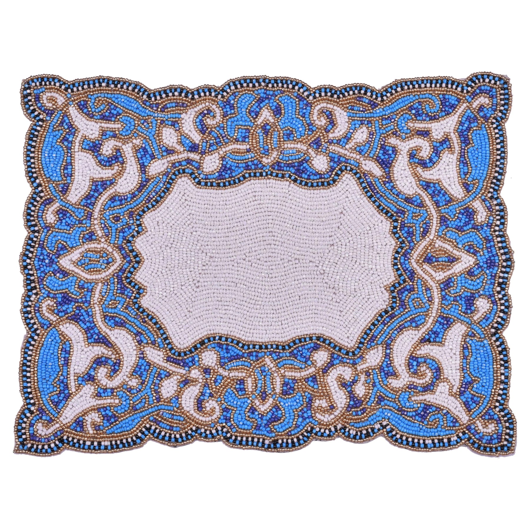 Azure Glow – Beaded Placemats in Blue White, Artistic Heat-Resistant Dining Table Décor 12*16 inch - Decozen
