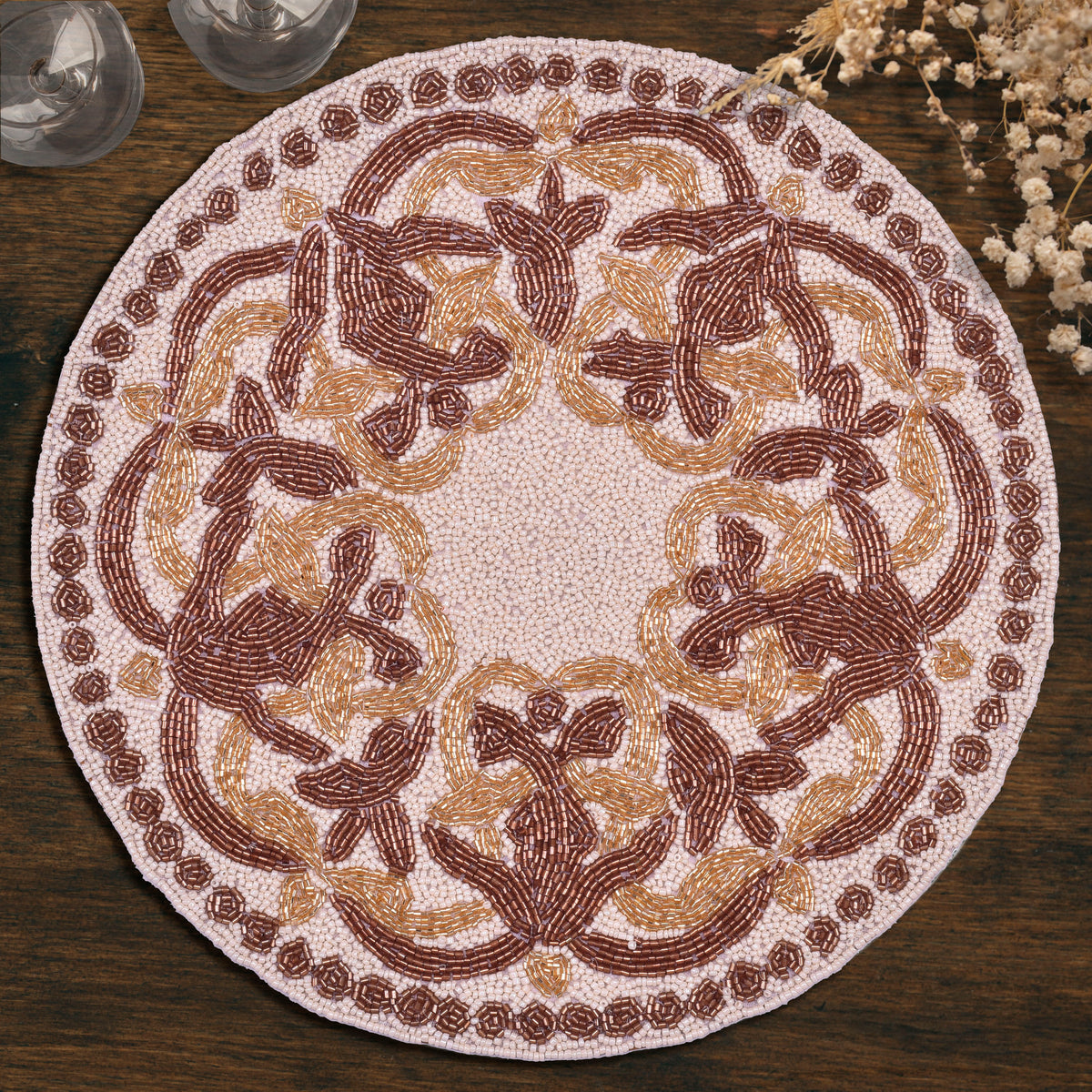 Gold Ivory Beaded Placemats - Set of 2 - Decozen