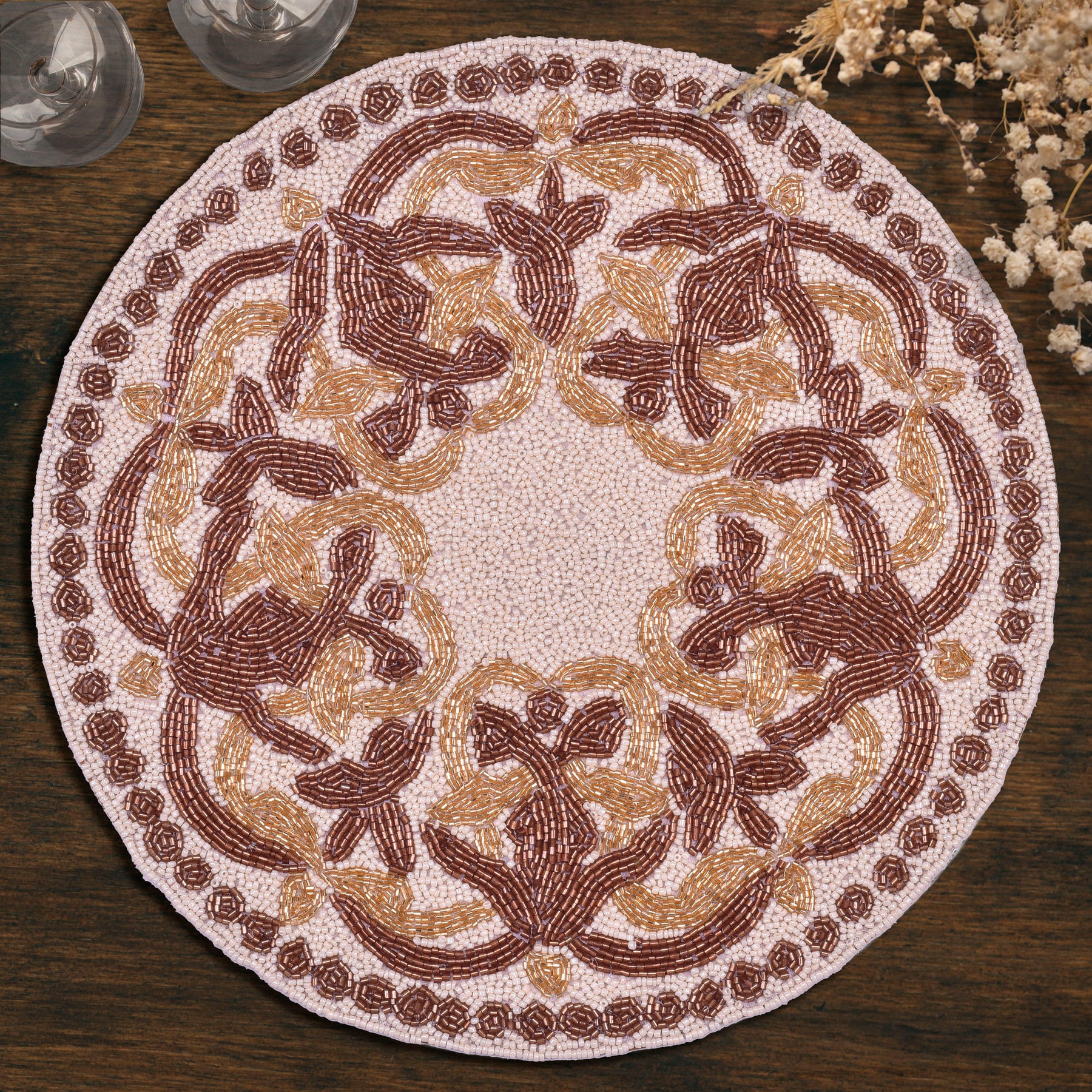 Gold Ivory Beaded Placemats - Set of 2 - Decozen